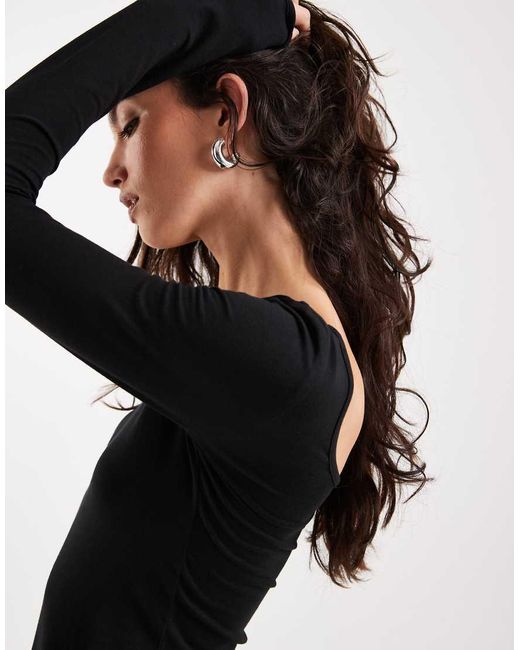 & Other Stories Black Long Sleeve Slim Fit Top With Thumb Holes
