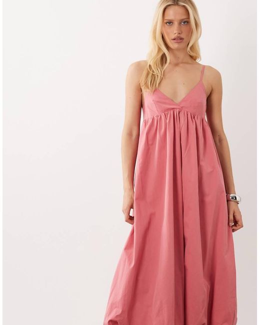 Ghospell Pink Bodhi Cami Strap Bubble Hem Midi Dress