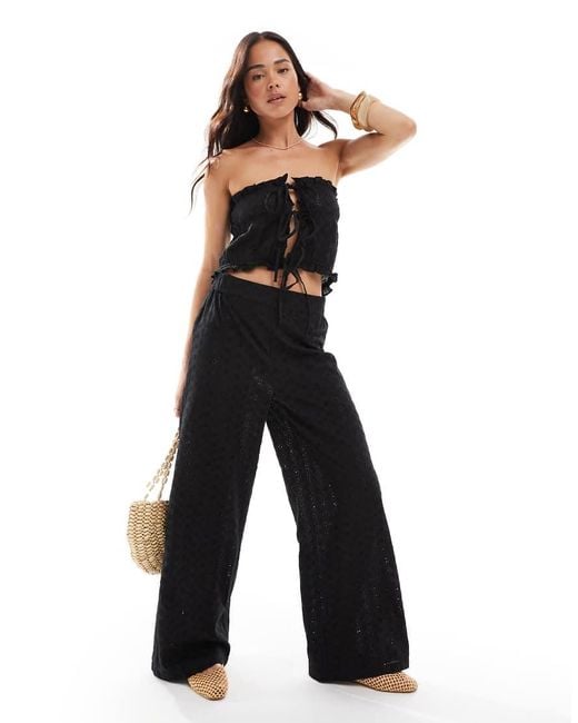 esmé studios Black Esmee Exclusive Broderie Bandeau Tie Front Crop Top