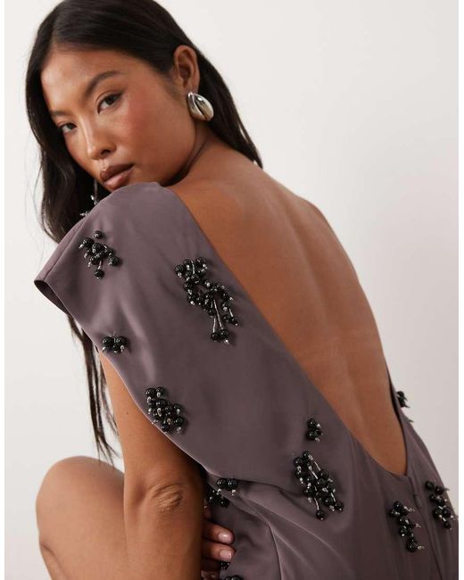 ASOS Brown Asos Design Petite Open Back Cluster Embellished Mini T-shirt Dress