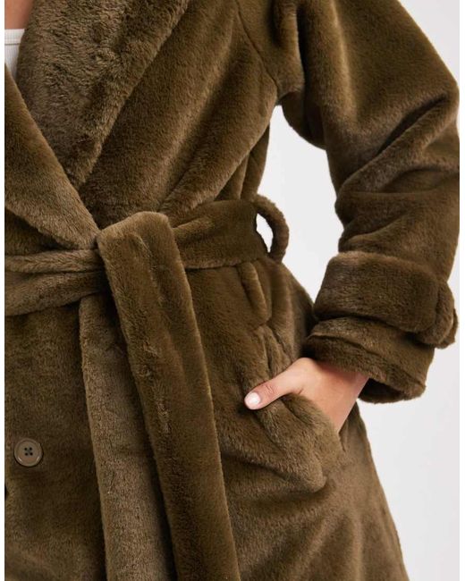 Wednesday's Girl Green Belted Faux Shearling Midaxi Coat
