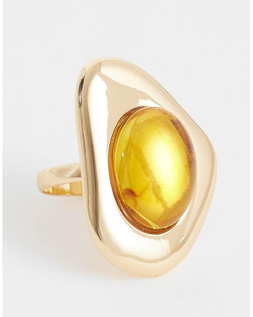 ASOS Yellow Asos Design Curve Ring With Molten Amber Stone-Setting
