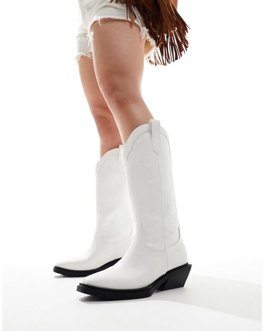 ASOS White Wide Fit Camden Flat Western Knee Boots