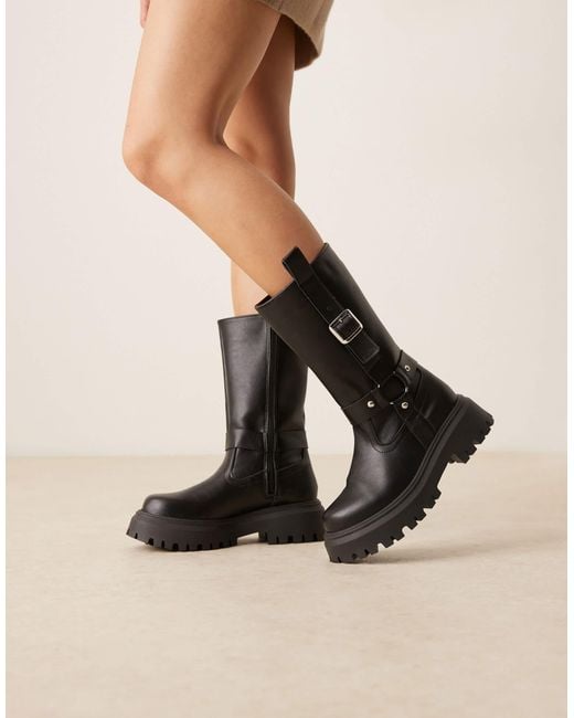 ASOS Natural Chalice Chunky Buckle Knee Boots