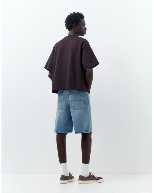 Pull&Bear Blue baggy Relaxed Fit Denim Bermuda Shorts for men