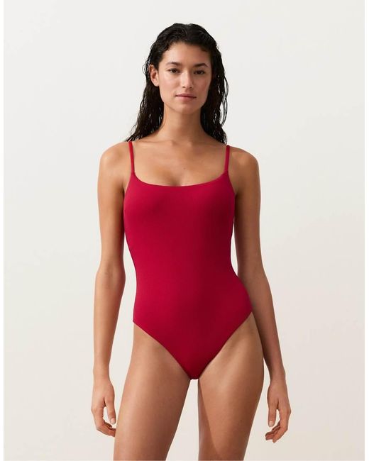 Oysho Red Piqué Triangle Swimsuit
