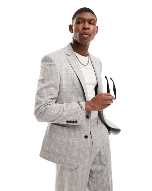 ASOS White Relaxed Tonal Check Suit Jacket for men