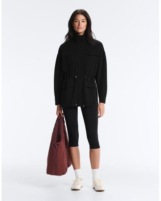 Oysho Black Long Jacket With Modal And Soft Touch Pockets