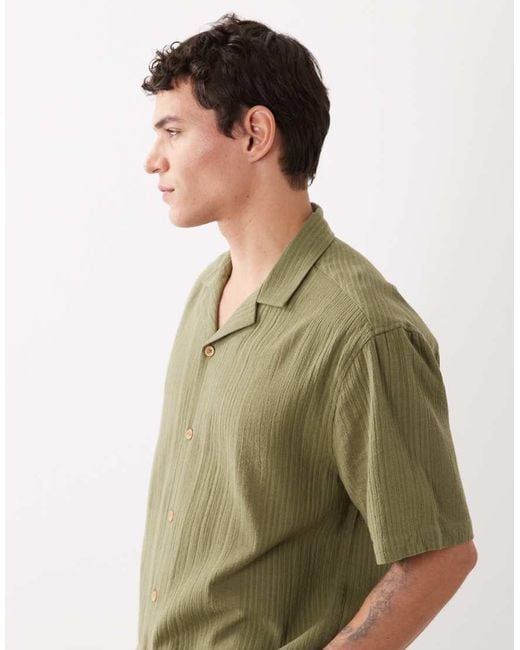 ASOS Green Co-ord Relaxed Revere Shirt With Stripe Jacquard for men