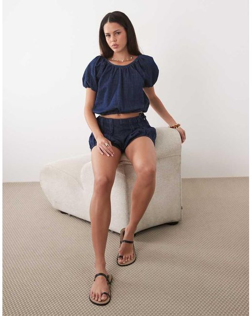 ASOS Blue Denim Bubble Hem Short Co Ord