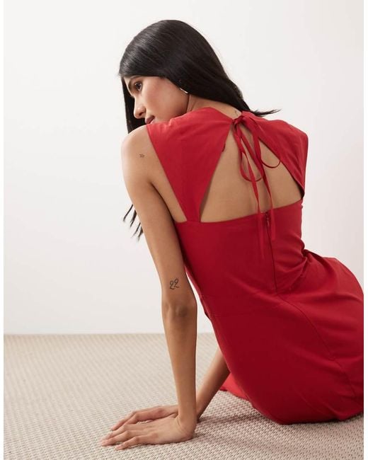 Mango Red Cotton Rich Sweetheart Neck Sleeveless Maxi Dress