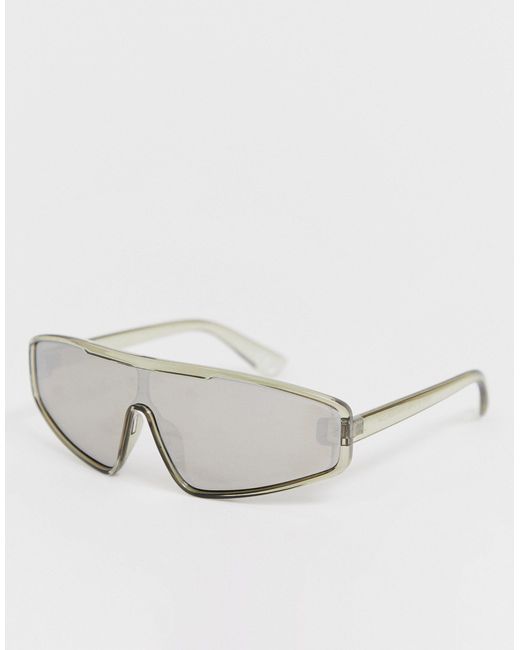ASOS – Rave – Visor-Sonnenbrille mit Kunststofffassung und silber verspiegelten Gläsern, in Metallic für Herren