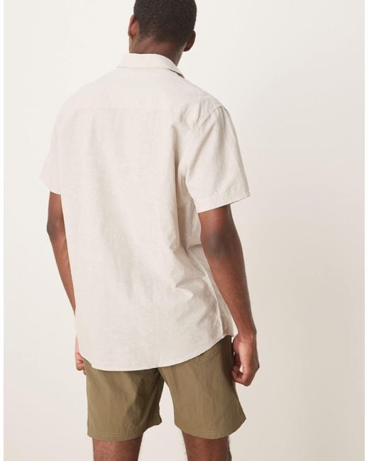 SELECTED Natural Long Sleeve Grandad Collar Linen Blend Shirt for men