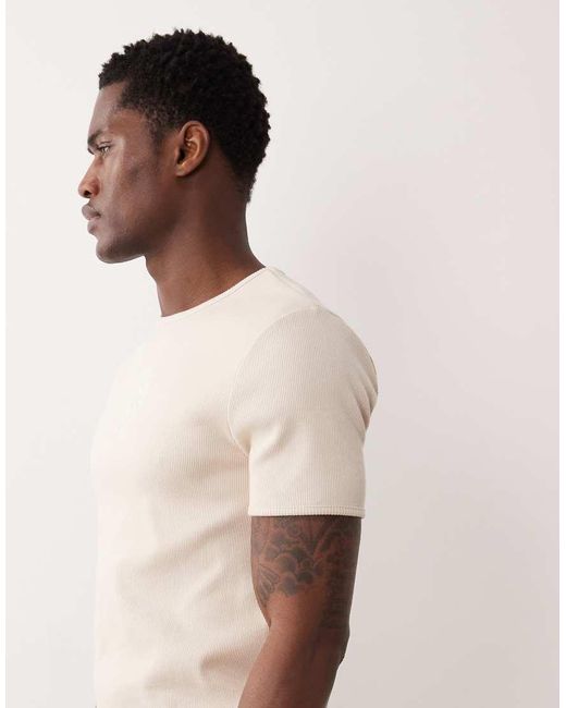 ASOS Natural Super Heavyweight Muscle Fit T-shirt With Floral Embroidery for men