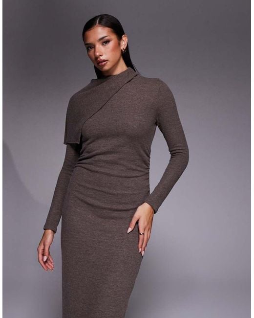 ASOS Gray Supersoft Long Sleeve Fold Over Cape Detail Midi Dress