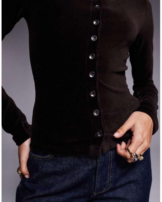 ASOS Blue Velvet Cord Button Through Co Ord Top