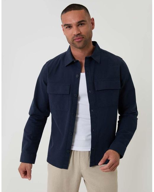 Threadbare Blue Linen Blend Lightweight Shacket for men