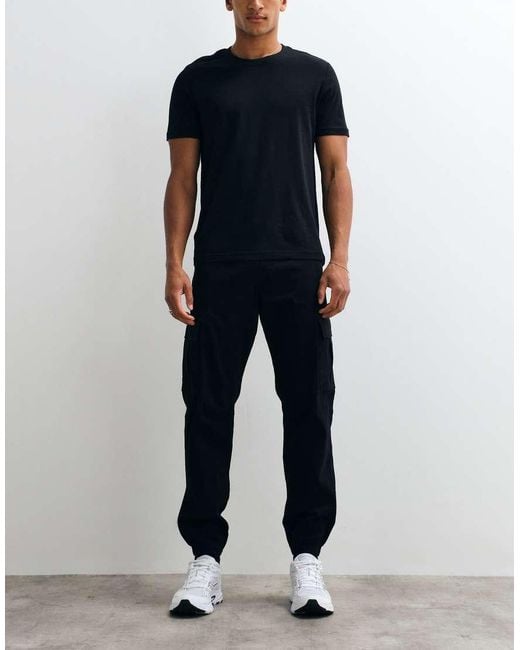 Jack & Jones Black Cuffed Slim Cargo Trousers for men