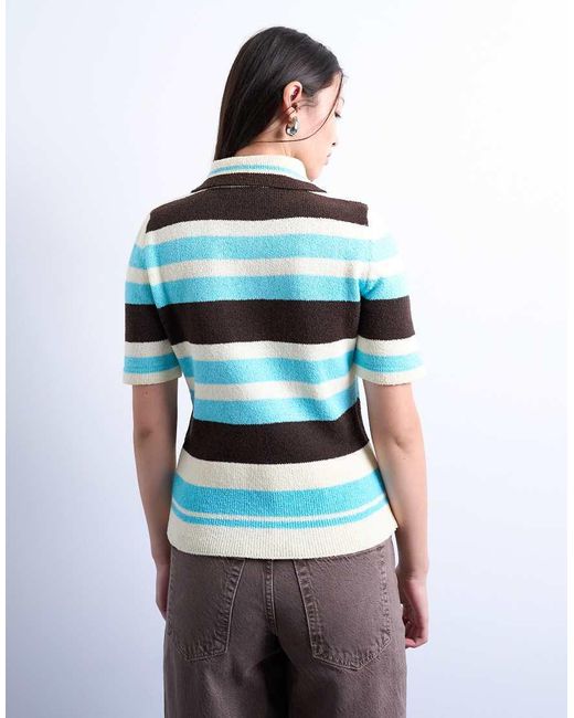TOPSHOP Blue Knitted Cinched Polo Top