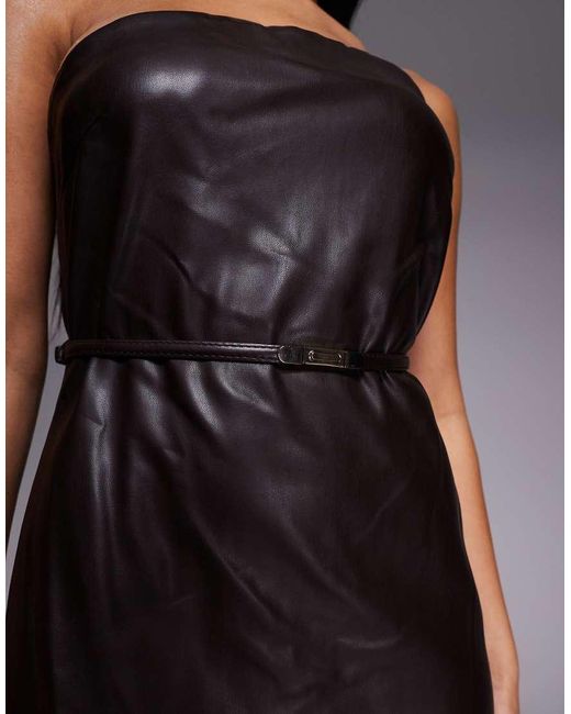 River Island Blue Faux Leather Bandeau Dress With Skinny Belt