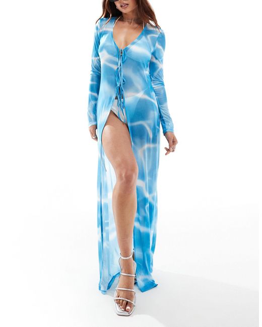 Vero Moda Blue Mesh Maxi Kimono