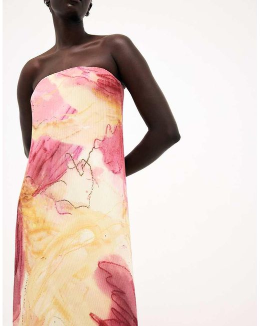 NA-KD Pink Plisse Maxi Tube Dress