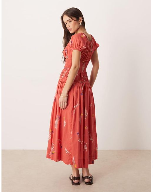 Free People Red Coplete Me Button Down Midi Dress