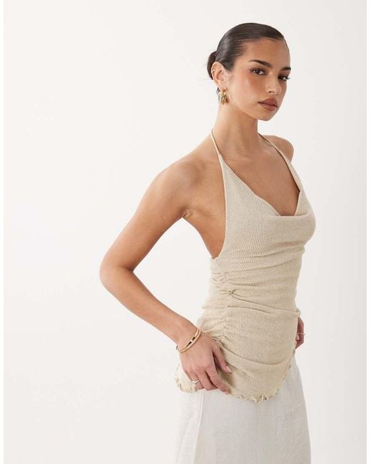 Gina Tricot White Halterneck Asymmetric Textured Maxi Dress With Open Back