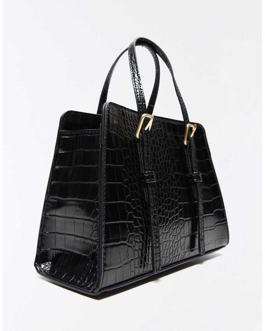 Bershka Black Textured Box Bag With Buckles