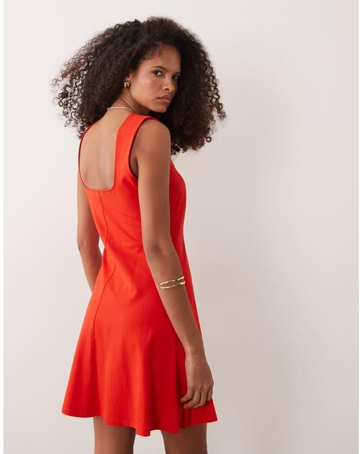 ASOS Red Square Neck Seam Detailing Mini Dress