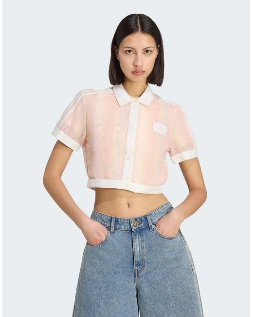Adidas Originals Blue Summer Glow Striped Cropped Polo