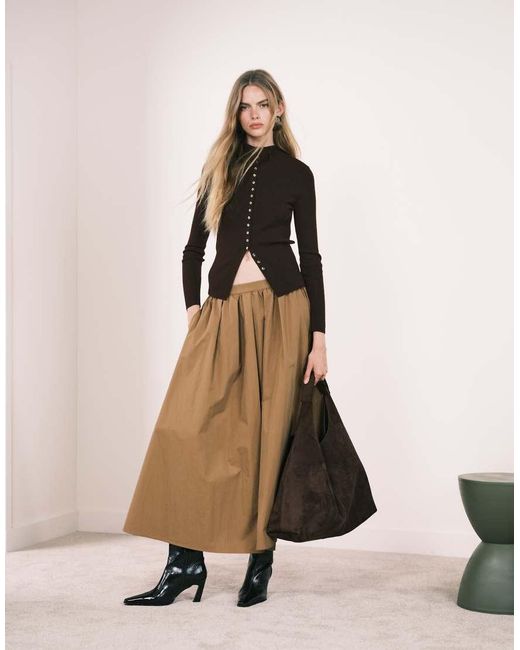 ASOS Brown Volume Detail Midi Skirt