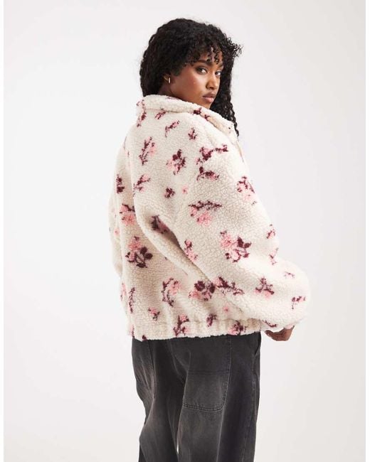 Miss Selfridge Natural Floral Borg Zip Through Jacket