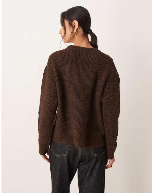 ASOS Brown Lace Insert Boxy Crew Neck Sweater