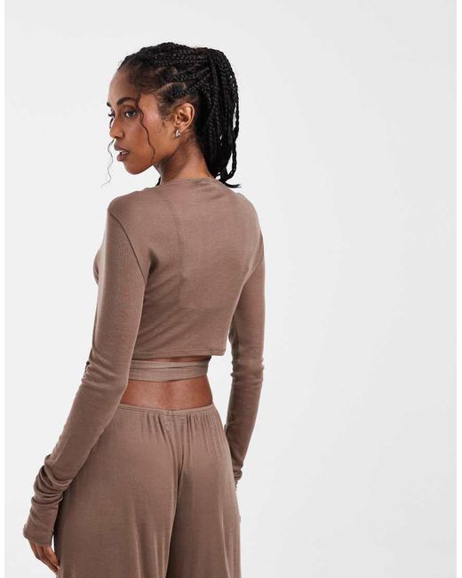 ASOS Brown Lounge Semi Sheer Ballet Wrap Top