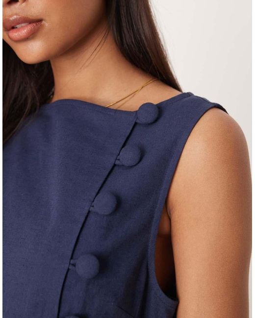 ASOS Blue Slash Neck Asymmetric Waistcoat Maxi Sundress With Dropped Waist