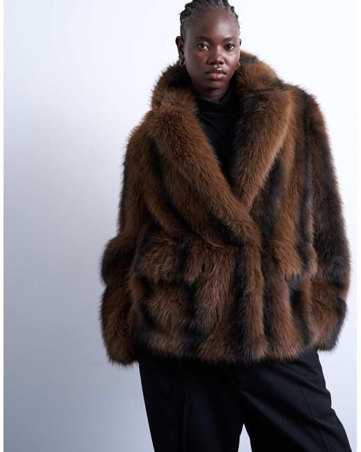 TOPSHOP Brown Faux Fur Boxy Blazer Coat