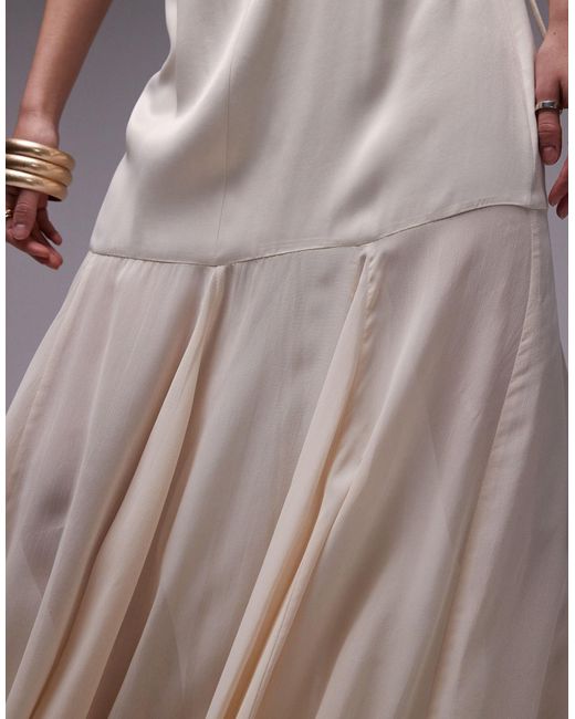 TOPSHOP White – hochwertiges midi-trägerkleid aus satin-stoffmix