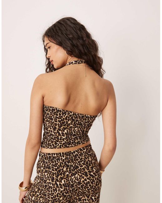 Vila Brown Slinky Jersey Halter Neck Top Co-ord