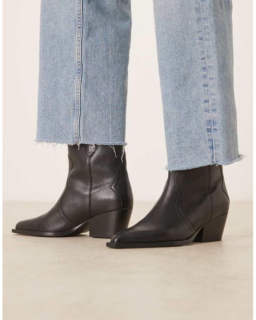Free People Blue Low Heel Leather Cowboy Boots