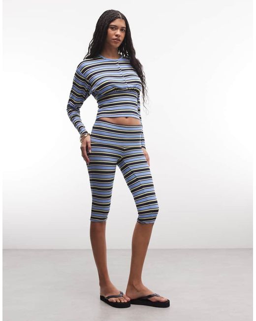 AFRM Blue Silvia Ribbed Capri Pants Co-ord Stripe