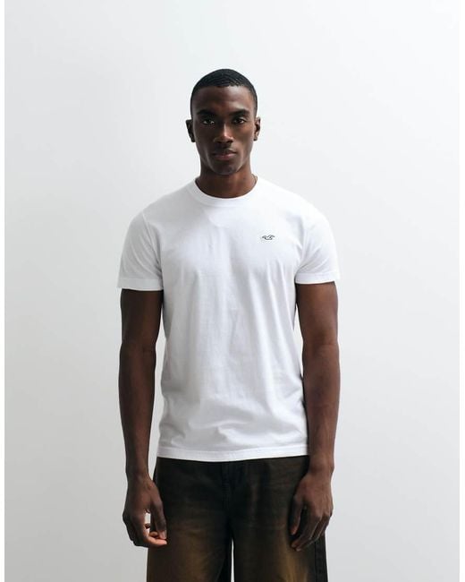 Hollister White Slim Fit Icon Logo Crew Neck T-shirt for men