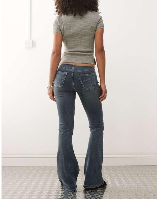 The Ragged Priest Blue Low Rise Buckle Detail Flare Jean