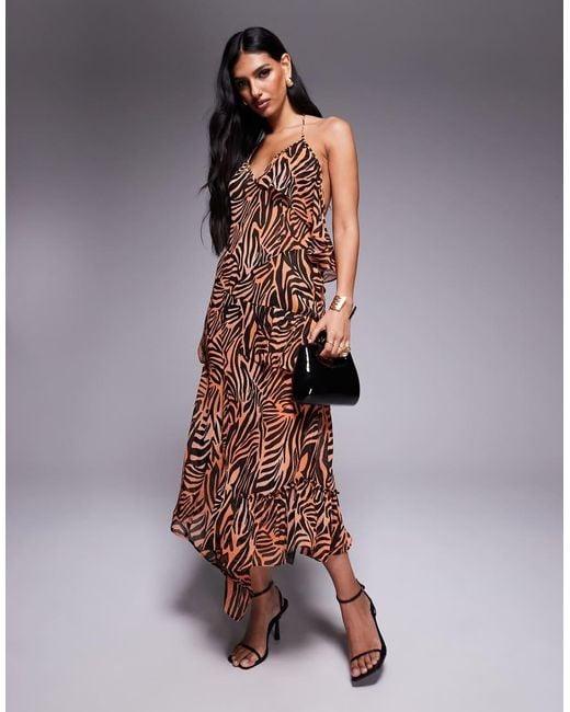 AFRM Purple Tie Back Ruffle Maxi Dress