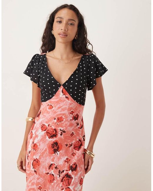 Vestito Midi Da Giorno Con Maniche A Pipistrello E Stampa A Fiori di ASOS in Pink