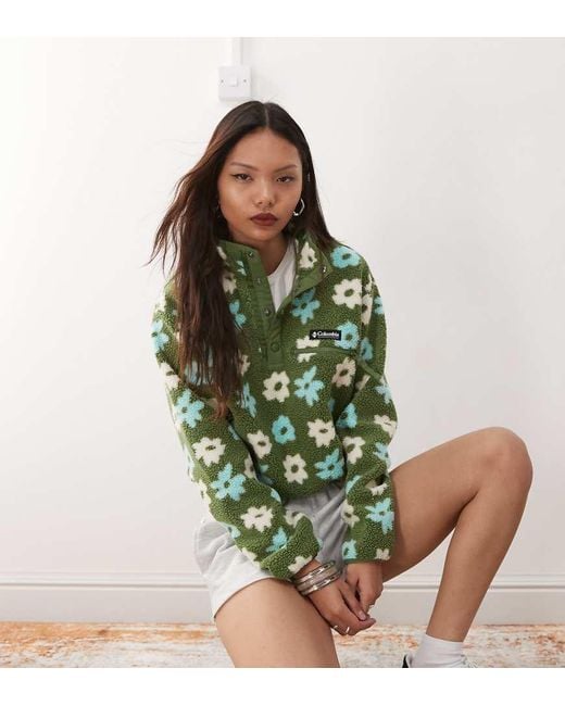 Columbia Green Helvetia Printed Cropped Half Snap Fleece