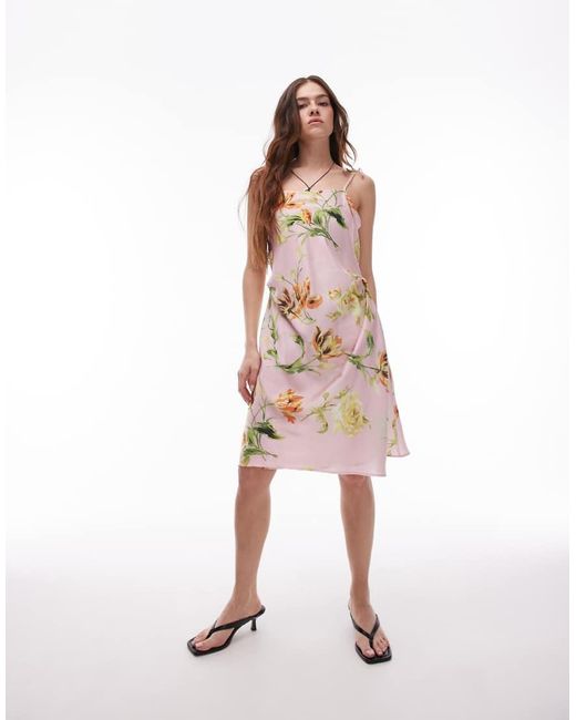 ASOS Multicolor Satin Tie Front Midi Slip Dress