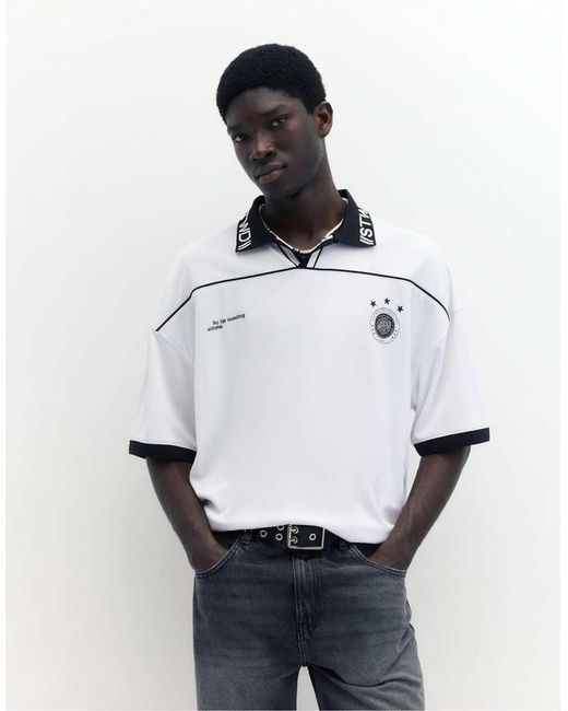 Pull&Bear White Stwd Soccer T-shirt for men