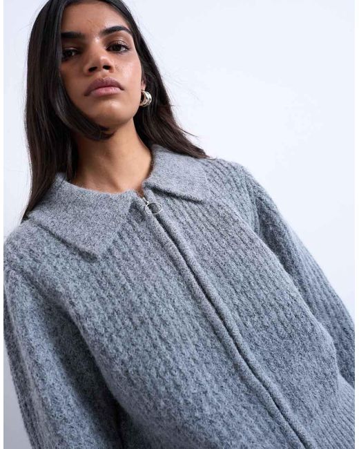 TOPSHOP Gebreid Vest Met Kraag En Rits Met Ring in het Blue