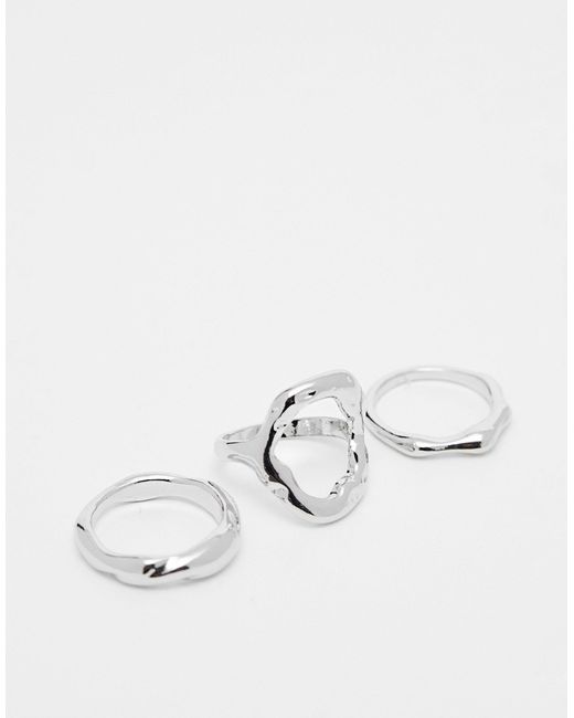 ASOS Natural Pack Of 3 Rings With Molten Design